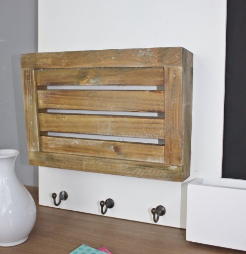 elbmöbel Memoboard mit Tafel aus Holz, Organizer im Landhaus-Stil in weiß und braun - 3