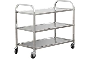‎UYOYOUS uyoyous Servierwagen 75x40x83.5cm Edelstahl 3 böden Küchenwagen Transportwagen Edelstahl mit 4 360° drehbare Rollen (2X bremsbar) für Restaurant Küchen oder Hotel