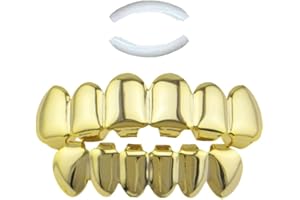 SSYANG Gold Zähne Hip Hop,1 Set Goldene Hip Hop Zähne,Zähne Grills Goldzähne,Hip-hop Zähne,Zahnspangen Top Und Bottom Grill Cap,für Männer Und Frauen Tanz,Party,Halloween,Bühne,Rollenspiele(Golden)