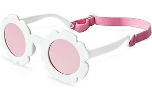 sesameless Baby Sunglasses with Strap,Flower Sun Glasses for Toddler Age 0-4,Flexible Polarized Sunglasses UV Protection