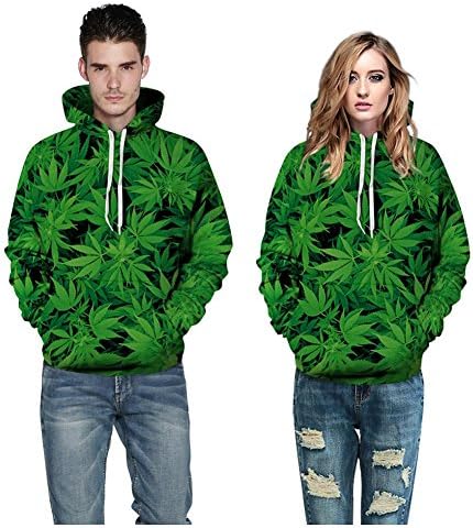 KKYLOVEJ Men's Sportswear Long Sleeve Sweatshirts Couple Hoodies 3D Printed Cannabis Leaves Hip-Pop Casual Pullover Drawstring Breathable with Big Pockets ?S M L XL 2XL 3XL? , Couple Hoodies , s/m