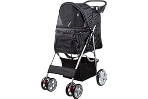CABINO HiPet Kompakter Faltbarer Hundebuggy bis 15 kg - Praktischer Transportwagen mit Netzfenstern, Getränkehalter & Stauraum - Ideal für Kleine Hunde und Katzen, Jogger Buggy in Stilvollem Design (Schwarz)