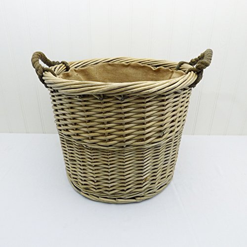 Traditioneller Großer Runder Weidenkorb Mit Textileinsatz - Ideal Als Wäschekorb