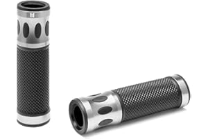ALCHEMY PARTS Motorbike Handlebar Hand Grips fits 22mm 7/8" bars - Silver - Anodised Aluminium with Non Slip Rubber for Comfort