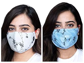 Breathe.inc branded face mask I ladies mask for women washable reusable I cotton mask for women 3 layer I stylish printed adjustable designer mask for girls with earloops I mask combo pack of 2