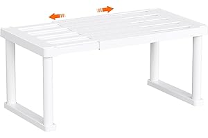 Lifewit Cupboard Shelf Organiser, Expandable Countertop Kitchen Shelves, Plastic Shelf Riser for Pantry Kitchen Storage and Spice Rack, Set of 1, White Cabinet