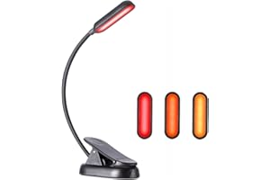 LXSINO Amber & Red Book Lights for Reading in Bed - Amber (1600K)/Red (625nm) - 8 LEDs, 30+ Hours Long Lasting, USB-C Charging Rechargeable Flex Clip-on Reading Light