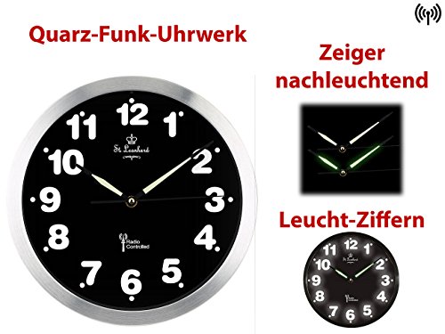St. Leonhard Funk-Wanduhr mit weißer LED-Zifferbeleuchtung und Quarz-Uhrwerk - 2