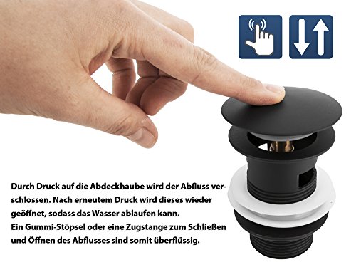 VILSTEIN© Pop-Up Ablauf-ventil Push-Up Ablaufgarnitur für Waschbecken mit Überlauf, Schwarz - 2