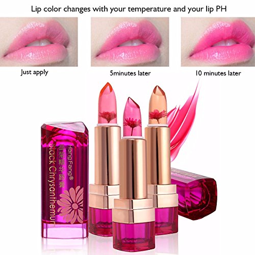 Jelly Lippenstift, LuckyFine Blumen Jelly Lippenstift Magie Farbe Wechselnden Lipstick Lip Gloss Moisturizing Pfirsich