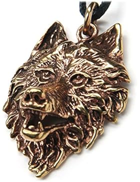 Wolf Kopf Schmuck Anhänger Bronze, Länge mit Öse: 4cm, inkl. Band Wolfskopf