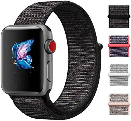 CHEEDAY New Nylon Sport Loop iWatch Strap with Hook and Loop Fastener Adjustable Closure Wrist Band Replacment for Apple Watch Nike+ Series 3/2/1,Sport &amp; Edition (38mm, Black)