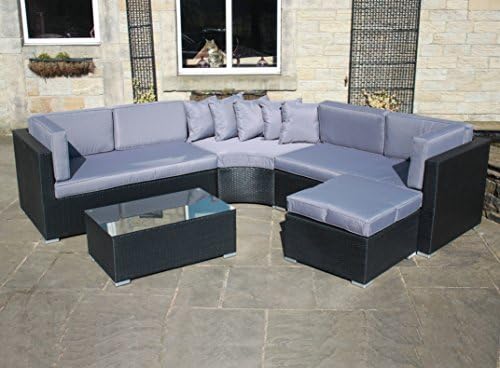 Rattan Outdoor Curved Corner Sofa Set Garden Furniture in Black