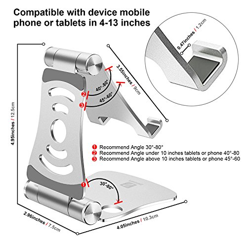 Faltbar Tablet Ständer Multi-Winkel ZEIGER einstellbar Handy Halter für 4-13″ Tablet iPad Air 2 3 4 Pro mini,iPhone,macbook,kindle Samsung Tab mini Aluminium Reise Tablet Ständer Tischplattenhalter Tisch Halterung Silber 2.0 Y192S - 8