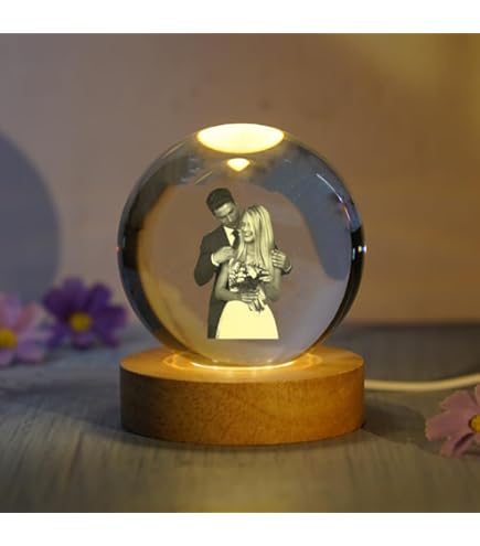 DRYFAL Veilleuse 3D En Fore De Boule De Cristal Saturne LED Pour Enfants Avec Base En Bois
