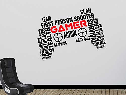 Pro Gamer Art Wand Aufkleber Gaming Controller Aufkleber für Spiele Schlafzimmer Man Cave, Large: 90cm x 57cm