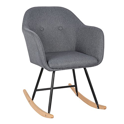 Woltu Sks04dgr Chaise à Bascule Pieds En Acier Fauteuil à Bascule Assise En Lingris Foncé