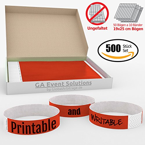 Pulseras Para Eventos GA Event Solution de Tyvek, Rojo, 500 unidades