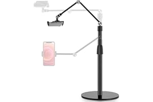 Viozon Tablet Phone Overhead Stand, Height & 360 Degree Angle Adjustable, Aluminum Desktop Stand, Compatible with 3.5-11" Cellphone or Tablet Such as iPhone iPad Pro Air Mini, Samsung, Nexus