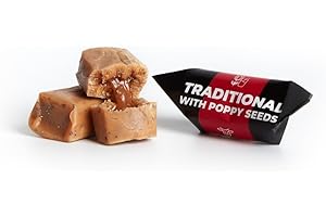 ‎MR FUDGESTO ARTISAN DELICACIES Traditionelle Karamellbonbons - Frisch Fudge - Geschmack: Mohnsamen - Mr Fudgesto Süßigkeiten aus Karamell - Kuhbonbon - Box 250 g