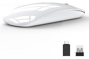 Uiosmuph U58 Mouse Wireless, Ricaricabile Silenzioso Mause Wireless Senza Filo 3 Livelli DPI (800/1200/1600) per Windows/Linux/Mac/laptop/PC (Bianca)