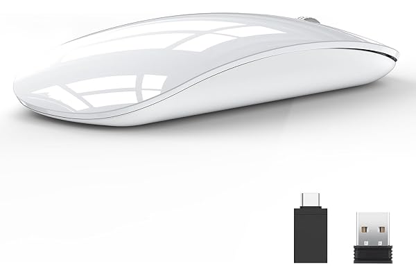 Uiosmuph U58 Souris Optique sans Fil Rechargeable, 2.4G silencieuse Wireless Mouse Ultra Portable avec récepteur USB Nano et Adaptateur de Type C pour PC/Tablette/Ordinateur Portable (Blanc)