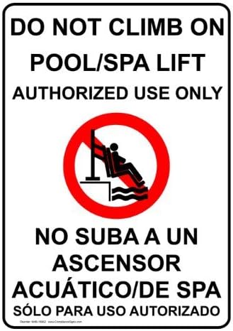Aluminum Handicap Pool Lift Sign, 10 x 7 with English + Spanish, White