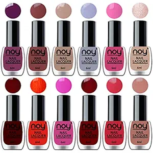 NOY Quick Dry Long Lasting Nail Paint Combo Offer Set of 12 in Wholesale Rate 6 ml each(Violet, Brown, Nude, Light Grey, Pink, Dark Wine, Nude, Orange, Pink, Red, Carrot Pink, Maroon)