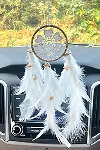 Rooh Dream Catcher ~ White Crochet Flower Car Hanging ~ Handmade Hangings for Positivity (Can be Used as Home D