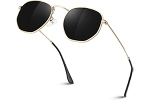 Sunier Polarised Sunglasses Women Men, Trendy Square Womens Shades, Ultralight Hexagon Metal Frame with UV400 Protection Sun Glasses