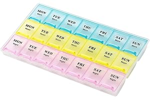 KWKPR Portapillole Settimanale a 7 Scomparti, 7 Giorni Pill Box Giornaliero, Stampa Pill Organizer 3 Volte al Giorno Scatola della Medicina Pillole Organizzatore, 21 Scomparti per Mattino Pomeriggio Sera