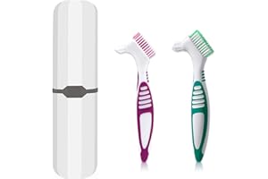 XXLKVSK 2 Pcs Denture Brush with White Carrying Case Denture Cleaner Set False Teeth Toothbrush of Multi-Tiered Bristles and Comfort Rubber Handle