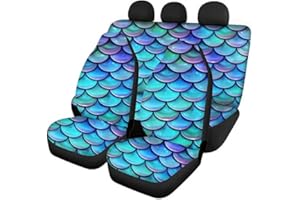 chaqlin Lot de 4 pièces sirène Poisson échelle Housse de siège Avant de Voiture Coussin de Protection de siège arrière pour Femmes Auto Accessoires intérieurs Cadeaux Ajustement Universel