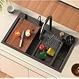 SeBURRY® Luxurious 30x18x9 Inch Anti Scratch Honeycomb Design | Integrated Waterfall and Pull-down Faucet | Stainless Steel 304 | Multifunction Sink | All in One Sink | Digital Sink - 1 Pack
