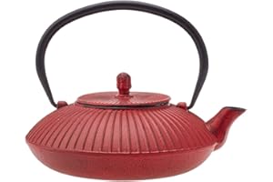 Karaca Teiera giapponese in ghisa, 800 ml, teiera turca in ghisa, con infusore per foglie sfuse e bustine di tè, bollitore giapponese Tetsubin, rosso nero