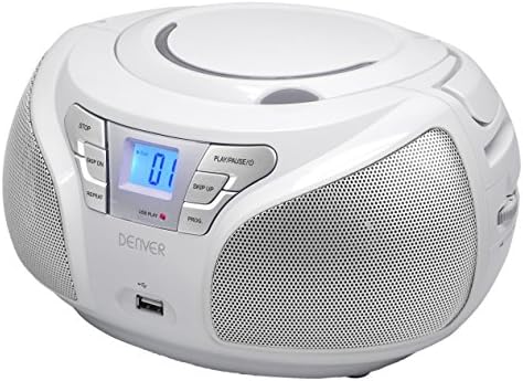 DENVER TCU-206 WHITE BOOMBOX WITH CD PLAYER, MP3 PLAYBACK VIA USB AND FM RADIO