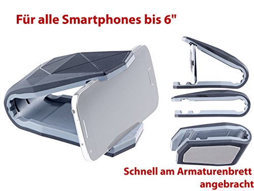PEARL Handyhalter: Universelle Kfz-Smartphone-Halterung mit Klammer, bis 15,2 cm (6