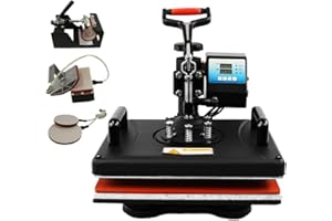 UKCUTTER UKPRESS Heat Press Machine 5 in 1 Sublimation Printing 38x30cm 360 Degree Swivel Dual Digital Control for T Shirts, Mug, Hat, Plate, Cap, Mouse Pads