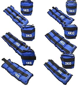 Lot de poids pour exercices de poignet et de cheville 1 kg, 2 kg, 3 kg, 4 kg, 5 kg et 6 kg, bleu