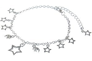 Miniblings Słońce Księżyc Gwiazdy Łańcuszek na stopę Wisiorek Gwiazdki Srebro - Ręcznie robiona Modna biżuteria I Letnia biżuteria plażowa