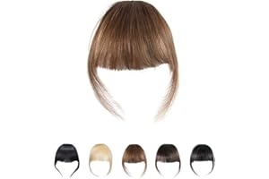 DSOAR Clip de Frange Plate en Frange de Vrais Cheveux Humains Frange Extensions de Cheveux Frange Cheveux avec Temples, Couleur Marron Clair