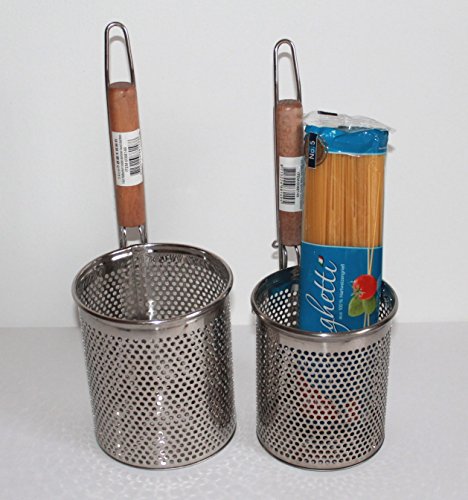 AAF Nommel ® 2 er Set Nudelsieb Eintauchsieb Seiher mit Holzgriff zum Hängen oder Stellen 36 cm und 34 cm Ø Sieb 14 und 12 cm Nr. 003 - 3