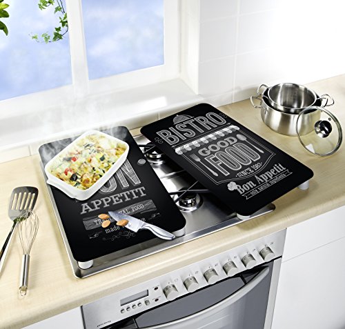 Wenko 2521483100 Herdabdeckplatte Universal Bon Appetit für alle Herdarten, Gehärtetes Glas, 2-er Set, mehrfarbig, 52 x 30 x 5,5 cm - 2