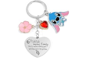 SCOOVY Cadeaux Stitch Porte-clés mignon, Gravé avec "ohana means family" Cadeaux d'anniversaire personnalisés Cadeaux d'amitié et de famille, Cadeaux pour garçons et filles, Décoratif cœur Porte-clés