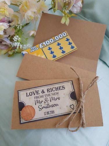 10 Wedding favours - Scratchcard Lottery Ticket wallets/holders - Envelopes - Personalised - Rustic Vintage - Love & Riches