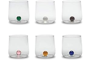 Zafferano Bilia Tumbler Zestaw 6 przezroczystych szklanek do wody z kulką w 6 różnych kolorach