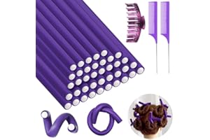 ABOVE ZERO Rizador de pelo de 40 piezas con hebillas flexibles rodillos, rizadores de espuma flexible, 2 tamaños de hebilla sin calor rizado flexible Twist Flex para cabello corto, mediano y largo, púrpura
