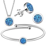 Design: Schlichtes und vielseitiges Weißgold mit einem eleganten blaue Naturkristall, stilvoll und elegant, femininer Charme, passend für eine Vielzahl von Anlässen