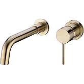 Brushed Yellow Gold Round Basin Mixer Vanity Tap Brass - View #4