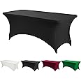 Esther Beauty 6ft Spandex Tablecloth Rectangular Stretchy Fits Tables Size 183cm x 75cm x 75cm Stretchable Spandex Fitted Wedding Party Cocktail BarExhibition Washable Tablecloth- Black